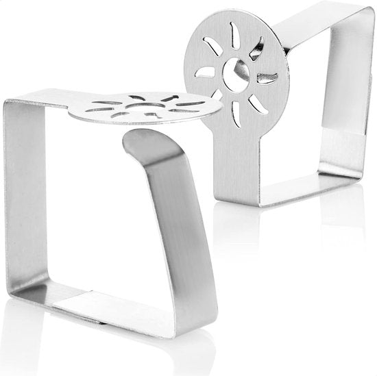 8 x premium roestvrijstalen tafelkleedclips voor binnen en buiten met decoratie op de tafelklemmen (08 stuks/zon)