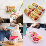 Bento Lunchbox Herbruikbaar 3 compartimenten (7 stuks) Doorzichtige dozen met dekselset - Magnetron-, vaatwasser- en vriezerbestendig - Stapelbare plastic lunchbox Volwassenen en kinderen