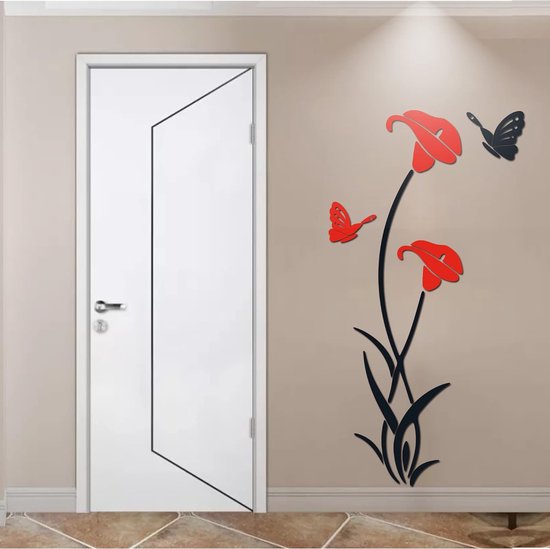 Muurtattoo Bloem 3D DIY-muursticker voor woonkamer muursticker voor slaapkamer wanddecoratie voor bankachtergrond TV-muurachtergrond (59 x 31 in, rood)