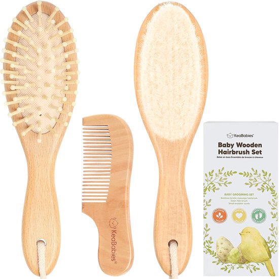 Babyhaar en babykam set, natuurlijk huishoudelijk babyhaar met zachte geitenborstels, babyhaar 0-6 maanden, zacht babyhaar voor zuigelingen, peuters, haarhaar babyset (walnoot)