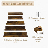 Wandrek, houten rek, 5-delige set, zwevende planken, vintage wandplanken, houten rek voor keuken, kinderkamer, woonkamer