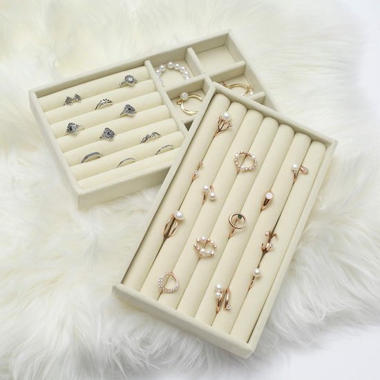 8 stuks sieradentrays, sieradenorganizer voor lade, sieradenopslag voor oorbellen, ring, armband, halskettingen, beige
