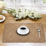 Set van 6 natuurlijk zeegras rotan placemats, geweven tafelmat, koffiepad voor eettafel en keuken, rechthoekig, 17 x 11,8 inch (koffie)