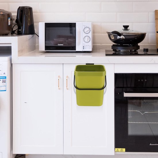 Hangende vuilnisemmer, 5 l, keukenvuilnisemmer, afvalemmer met deksel, afvalbak om op te hangen, voor keuken, auto, badkamer, kantoor, slaapkamer, groen