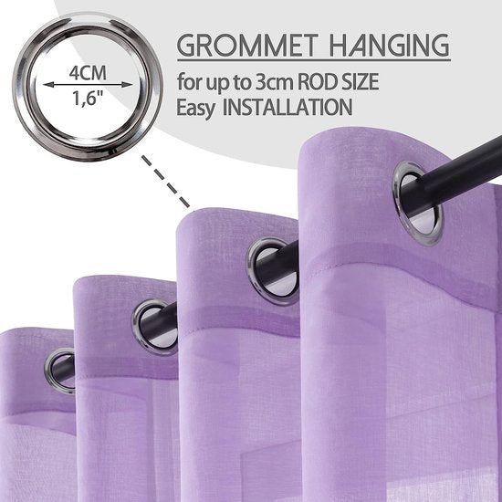 Vitrage, voile stof, halfdoorzichtig, kort, met ingestanste ringen, linnenlook, voor woonkamer, slaapkamer, kinderkamer, beige, 160 x 140 cm (h x b), 2-delige set