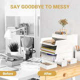 4 verdiepingen brievenbakje, documentenplateaus voor A4, opbergvakken, stapelbaar, bureau van kunststof, papieren organizer met penhouderset, bureauplank, archiefplank, opbergmand