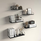 Set van 5 wandplanken, zwevende planken met zwarte metalen staven en zwarte houten plank, rustieke plankenwand voor keuken, badkamer, slaapkamer, woonkamer en kantoor (M-vormig)