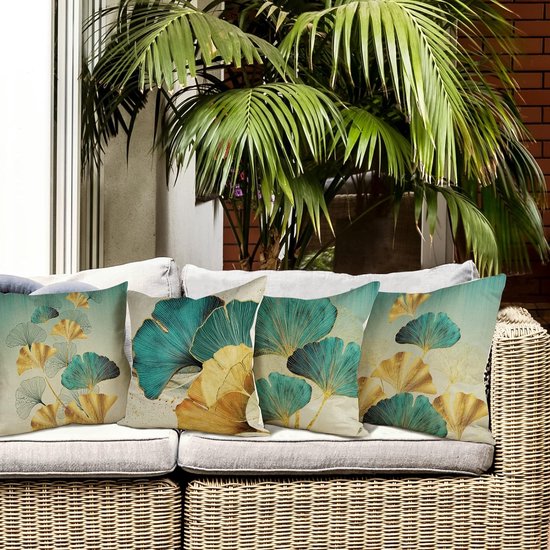 Kussensloop 40 x 40 cm, set van 4 outdoor kussens, sierkussens, linnen kussenhoezen, geometrisch patroon, kussenhoezen voor bank, woonkamer, sierkussen, 40 x 40 cm