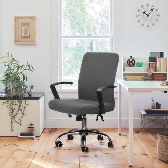 Bureaustoelhoes, bureaustoelhoes, stoelhoezen, draaistoel, overtrek, moderne stoelovertrek, fauteuilhoes, elastisch, wasbaar, set voor bureaustoel, computer, bureaustoel (geen stoel) (grijs, M)