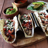 Taco houder, 2 stuks Taco standaard van 304 roestvrij staal met handgrepen, vaatwasmachinebestendig, tortillahouder voor taco's, sandwiches, worsthouders