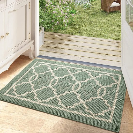 Deurmat voor binnen, 60 x 90 cm, wasbaar, vuilvangmat, antislip, voetmat, binnen, waterabsorberende voetmatten, huisdeur, entreetapijt, huisdeurmat, deurmat, groen