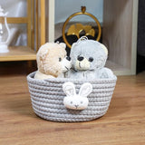 Kleine schattige gevlochten mand - B 19 x H 9,5 cm - Katoenen touwmand voor wasgoed, katten- en hondenspeelgoed - Decoratieve mand voor woonkamerplanken in de kinderkamer - Konijnenontwerp