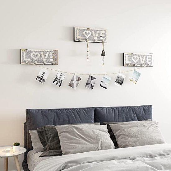 Home Sleutelhouder Zilver met 4 Kristallen Haken, Gespiegelde Sleutelopslag, Sleutelhaak Modern, Sleutelhouder Muur, Wanddecoratie, Hal