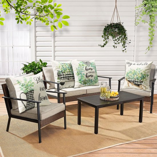 Waterdichte kussenhoezen, decoratief, vaste stof, waterbestendig, kussenhoes, bankkussen, kussensloop voor bank, balkon, terras, patio, tuin, buiten, eucalyptus