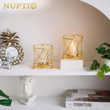 Theelichthouder kandelaar goud geometrisch: theelicht geometrische kaarsenhouder 2 stuks zeshoek metalen theelichtjes decoratieve lantaarn eetkamer woonkamer slaapkamer bruiloft tafel