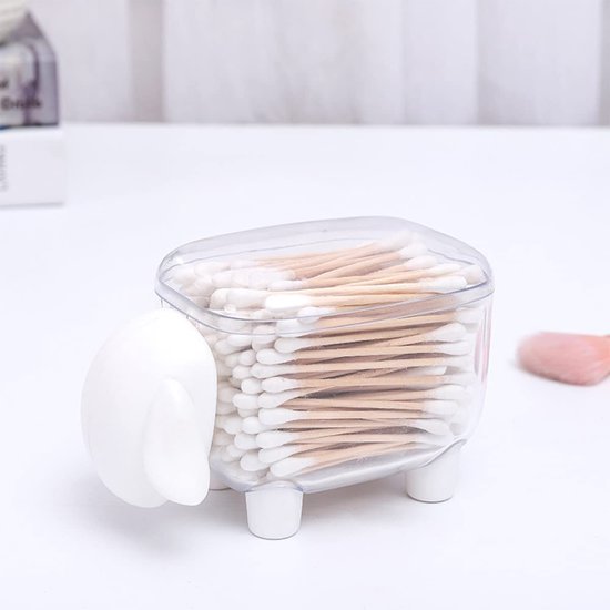 Qixuer Katoen Swab Opbergdoos, Schapenvorm Opbergdoos 2 Stukken Wattenstaafje Opbergdoos Cosmetische Katoenen Tandenstokerhouder Organisator Mini Wattenstaafje Opbergdoos Transparant met Deksel