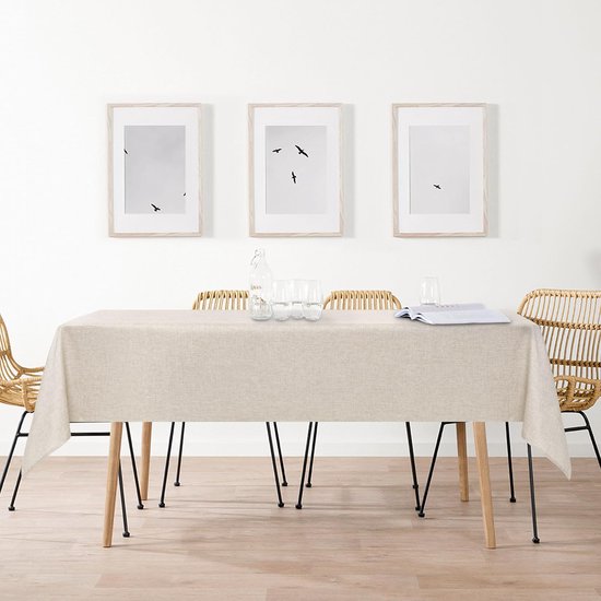 Linen Beige Tablecloth, Linen Look, Washable Table Linen, Water-Repellent Tablecloth for Dining Room, Garden, Party, Weddings or Household, 135 x 220 cm