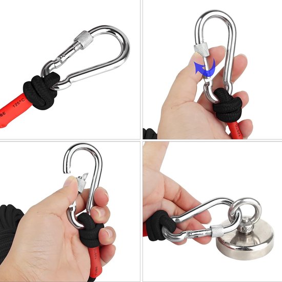 karabijnhaak, nylon koord met hoge sterkte veiligheid, 20 m multifunctioneel touw diameter 8 mm - aanmeerlijn, brei, gevlochten lijn, camping, wandelen