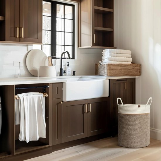 Gevlochten mand, katoenen touw, opbergmanden, grote katoenen mand, wasmand voor deken, kinderspeelgoed, S-wasmand voor kinderkamer, 58 liter, mokka