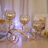 Gouden S-vormige kristallen kandelaar 3-armige kristallen schalen gemaakt van glas Metalen kandelaar Theelicht Decoratieve kandelaar Kaarsenhouder voor Kerstmis Halloween Bruiloft (groot)