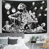 Schedel wandtapijt ogen wanddoek menselijk skelet wandtapijt, zwart-wit wandtapijt, esthetisch, hippie gotisch wandtapijt voor slaapkamer, woondecoratie, wanddoeken 210 x 150 cm