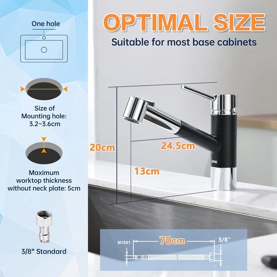 Keukenkraan 360 ° draaibare waterkraan uittrekbaar roestvrij staal geborsteld hogedruk eenhands wastafelarmatuur 2 straalsoorten mengkraan ( - chroom en matzwart)