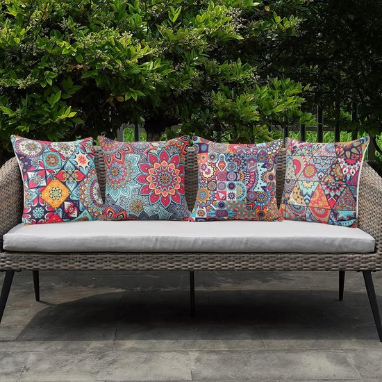 Set van 4 mandala kussenhoezen, 40 x 40 cm, waterdicht, boho, linnen, sierkussenhoezen, etno, voor slaapkamer, bank, auto, woondecoratie, 40 x 40 cm, 40 x 40 cm