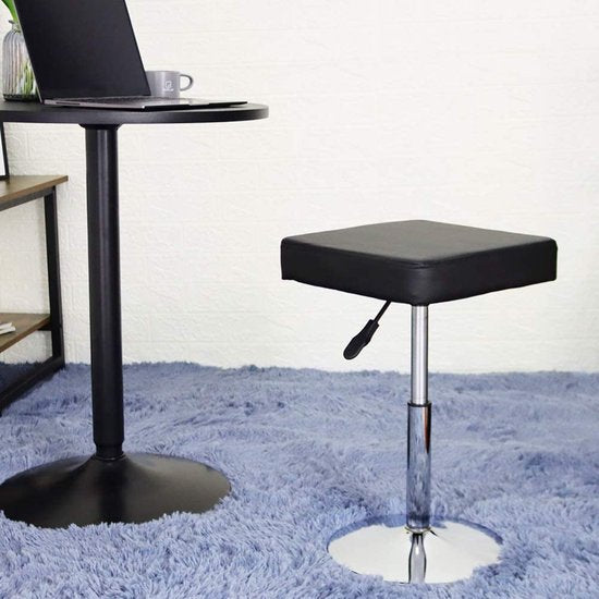FURWOO PU lederen vierkante snijkruk in hoogte verstelbare draaibare werkplaats kapperszaak spa opstelling tattoo werkkruk korte taakstoel klein (zwart)