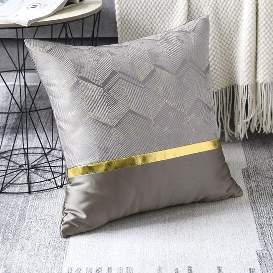 Set van 2 kussenslopen voor bank/auto/slaapkamer luxe moderne minimalistische gouden lederen stiksels, golvende streep decoratieve kussensloop 45 x 45 cm (zilver)