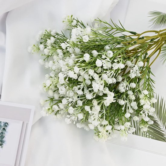 12 pieces gypsophila artificial flowers, like real, plastic gypsophila artificial flowers decoration for wedding, party, bride, office decor (white)