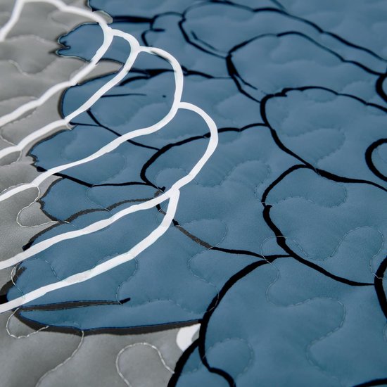 Sprei 220 x 240 cm blauwe bloemen bedsprei zacht zomerdekbed gewatteerde deken voor tweepersoonsbed microvezeldekbed met 2 kussenslopen 48 x 75 cm