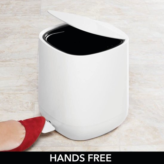 Pedaalemmer – 5 liter afvalemmer van kunststof met pedaal, deksel en kunststof inzetstuk – perfect als cosmetica-emmer of prullenmand voor badkamer, keuken, kantoor enz. – wit