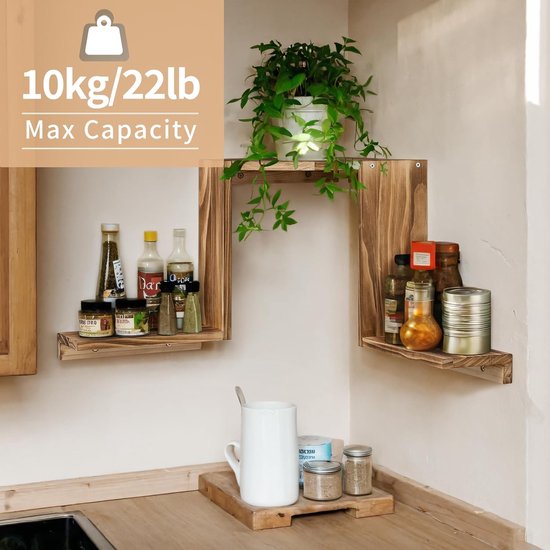 Hoekplank Hangende Wandplank Hout Rustiek Massief Grenenhout met 2 L-vormige Planken voor Keuken Badkamer Slaapkamer Woonkamer Boekenkast Zwevende Planken