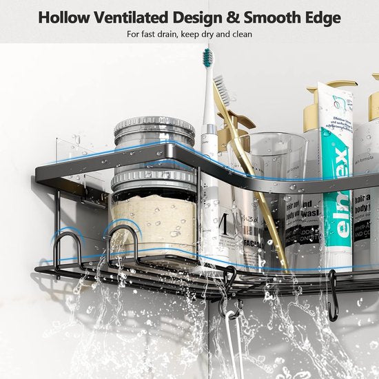 Shower Shelf, No Drilling Corner, Pack of 3 Shower Shelves, Black Shower Basket, Rustproof Stainless Steel Corner Shelf, Shower, Bathroom Shelf, No Drilling, for Bathroom Storage with Soap Dish