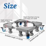 Basisframe wasmachine 8 voet 4 wielen, basisframe wasmachine kan tot 300 kg dragen, maat verstelbaar (41-62 cm), antislip en schokabsorberend, platform voor wasmachine en droger