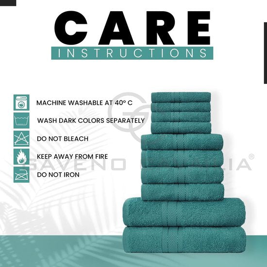 Familiehanddoeken, 10-delige set, 100% Egyptisch katoen, 4x gezicht, 4x hand, 2x badhanddoek, hoog waterabsorberende badaccessoires, machinewasbaar, blauwgroen