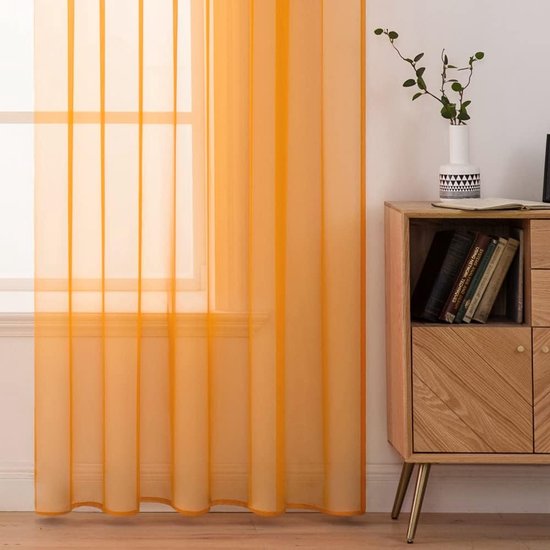 Voilegordijnen, 2-delige set, transparant, polyester, met lussen, luchtig, decoratief, voor slaapkamer en woonkamer