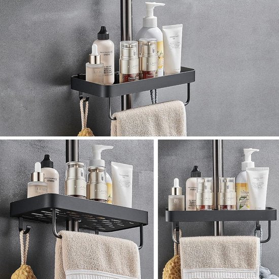 Doucheplank zonder boren metalen doucheplank met ophanging voor 22 mm-25 mm douchestang badkamerplank voor douchehouder 2 niveaus zwart