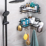 Shower Shelf No Drilling Black Shower Shelf Rustproof Stainless Steel Bathroom Shelf Wall Self-Adhesive Shower Basket with 10 Hooks Shampoo Holder for Shower Pack of 2 for Bathroom and Kitchen