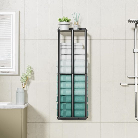 Heavy Duty Towel Rail Black - 2 Layer Towel Rail Bathroom Towel Rail Door for Bathroom High Capacity Towel Rail Wall 66 x 22.5 x 15 cm, Black