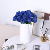 10 stuks zijden kunstrozen, bruidsboeket, bloemen (blauw)