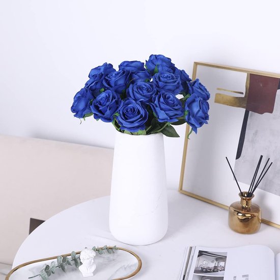 10 stuks zijden kunstrozen, bruidsboeket, bloemen (blauw)