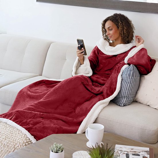 TV Blanket with Sleeves and Pockets, Double-Sided Blanket, Microplush Fleece, Sherpa Fleece, Warm Blankets for Adults, Women, Men, 183 cm x 140 cm
