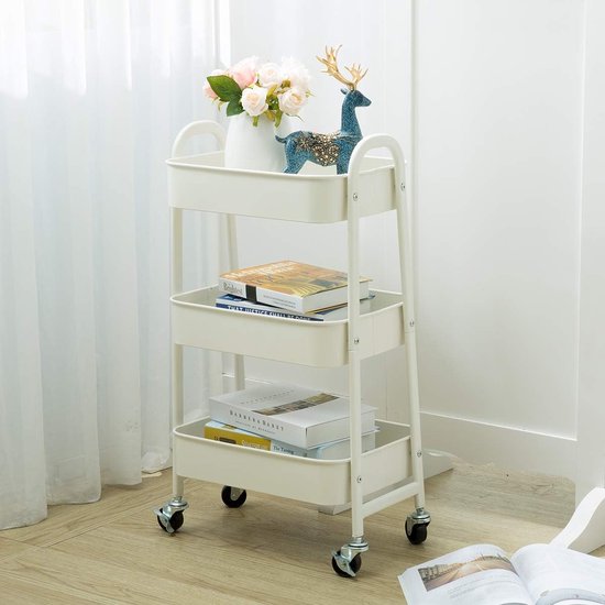 Opbergwagen 3 etages metalen Utility Cart rolwagen organizer trolley met wielen voor keuken make-up badkamer kantoor wit