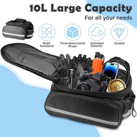 Fietstassen voor bagagedragers 10 tot 27L fietstassen, bagagedragertassen, waterdicht met regenhoes, reflecterende draaggreep en schouderband, multifunctionele fietstas