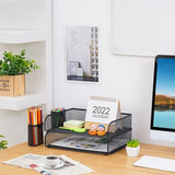 Bureau-organizer, opbergvakken, stapelbaar, brievenbak, papieren houder voor plank, bureau met 2 pennenhouders (2 stuks, zwart)