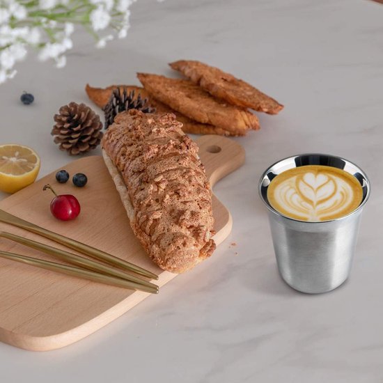 Espressokopjes, koffiefkopjes, dubbelzijdige koffiekopjes van roestvrij staal, geïsoleerde espressokopjes, vaatwasserbestendig, 2 stuks van 150 ml