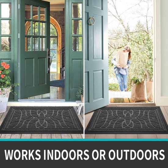 Deurmat voor buiten, antislip, 45 x 75 cm, vuilvangmat, outdoor, wasbaar, weerbestendig, voetmat voor buiten/binnen, voor huisdeur, balkon of terrasdeur, grijs