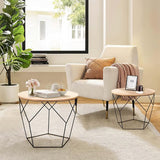 Set van 2 bijzettafels, houten plaat op stevig metalen frame - salontafel met mandfunctie, woonkamertafel, rieten tafel, metalen tafels - ideaal voor woonkamer, slaapkamer, kantoor - Lichtbruin hout/zwart - Pentagon