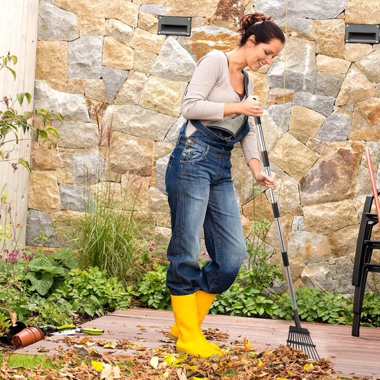 Verstelbare bezem van roestvrij staal, hark, met antislip werkhandschoenen, klauw tuinhandschoenen, unisex en in lengte verstelbaar, werkbreedte 22 cm, tuinbezem